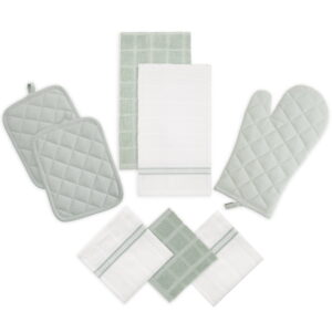 Mainstays Kitchen Towel, Dishcloth, Oven Mitt, and Pot Holder 8 Pack Set, Sage, 100% Cotton