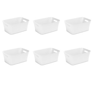 Mainstays Medium Bin, Open Plastic Storage Containers, Versatile Stylish Organizers with Handles, White, 6 Pack
