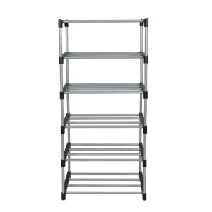 Mainstays Metal and Plastic Shoe Rack, 6-Tiers, 12 Shoe Pair Capacity, Space Saving Shoe Storage, Black & Silver