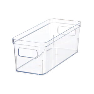 Mainstays Small Clear Plastic Pantry Organizer Bin with Built-In Handles, Kitchen Storage Container for Pantry, Cabinet, Fridge and Shelf Organization, 12" x 4.5" x 4"