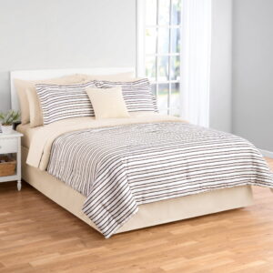 Mainstays Soft Touch Bed in a Bag 11-Piece Reversible Tan & Black Striped Comforter Set with Sheets, King