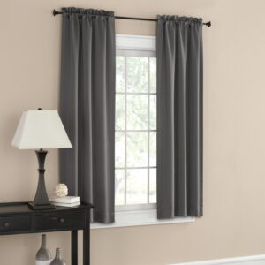 Mainstays Solid Blackout Curtain Panel Pair, Set of 2, Charcoal Gray, 30”W x 63”L
