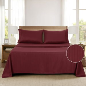 Mainstays Super Soft Brushed Microfiber Bed Sheet Set, Luscious Red Merlot Embossed Stripe, Full, 4 Piece