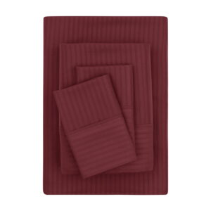 Mainstays Super Soft Brushed Microfiber Bed Sheet Set, Luscious Red Merlot Embossed Stripe, Full, 4 Piece