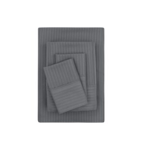 Mainstays Super Soft Brushed Microfiber Bed Sheet Set, Soothing Gray Embossed Stripe, King, 4 Piece