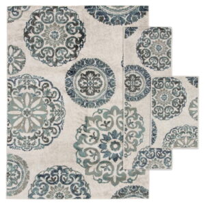 Mainstays Teal Medallion 3 Piece Indoor Area Rug Set