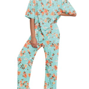 MINTREUS Lounge Sets for Women Knit Short Sleeve Tops and Long Pants Soft Comfy Pajamas Set Oversized 2 Piece Outfits S-2X