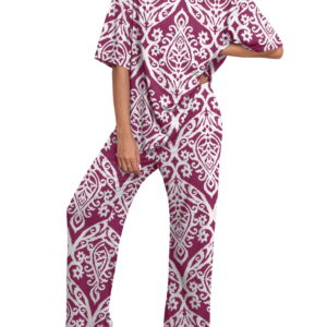 MINTREUS Lounge Sets for Women Knit Short Sleeve Tops and Long Pants Soft Comfy Pajamas Set Oversized 2 Piece Outfits S-2X