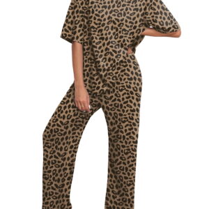 MINTREUS Lounge Sets for Women Knit Short Sleeve Tops and Long Pants Soft Comfy Pajamas Set Oversized 2 Piece Outfits S-4X