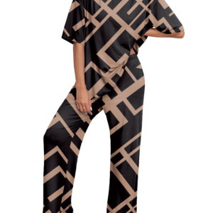 MINTREUS Lounge Sets for Women Knit Short Sleeve Tops and Long Pants Soft Comfy Pajamas Set Oversized 2 Piece Outfits S-4X