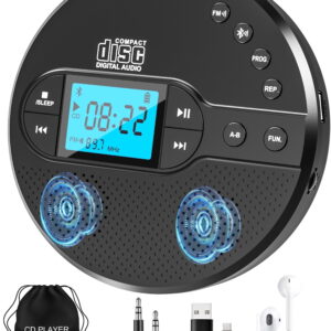 NEW 2025 CD Player Portable with Bluetooth, Greadio 2000mAh Rechargeable Discman CD Player for Car