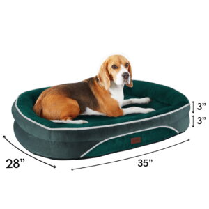 Ophanie Dark Green Luxury Sofa-Style Pet Orthopedic Bed for Medium Dogs – Removable Machine-Washable Plush Cover, 4-Sided Bolster, Non-Slip Bottom, Size 35"x28"x6"