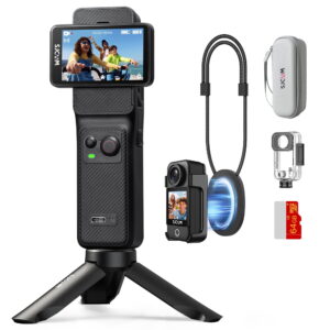 SJCAM C400 3 in 1 Vlogging Camera Combo, 4K Pocket Handheld Camera, 7H Power, 6-Axis Stabilization Action Camera, 2.29''Touch Screen, Waterproof Body Cam for Travel Vlog and...