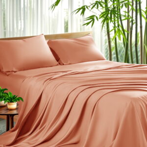 Sonoro Kate Luxury Bamboo Bed Sheet Set - Deep Pockets - 3 Piece, Twin, Coral