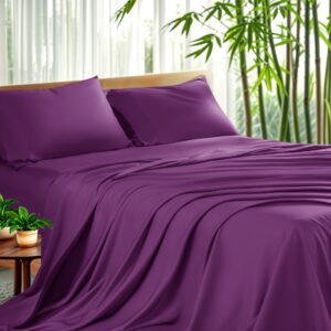 Sonoro Kate Luxury Bamboo Bed Sheet Set - Deep Pockets - 4 Piece, California King, Purple