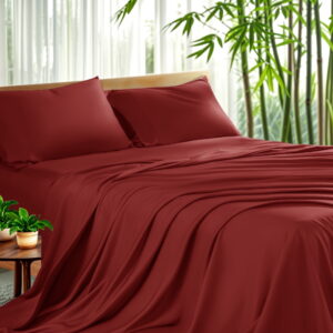 Sonoro Kate Luxury Bamboo Bed Sheet Set - Deep Pockets - 4 Piece, Queen, Burgundy