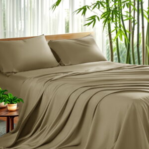 Sonoro Kate Luxury Bamboo Bed Sheet Set - Deep Pockets - 4 Piece, Queen, Sand