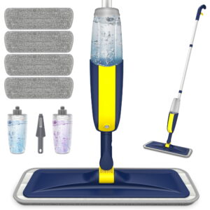 SUGARDAY Microfiber Spray Mops for Floor Cleaning with 4 Washable Pads 2 Refillable Bottle Dark Blue