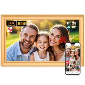 TEMASH Frameo 15.6 Inch WiFi Digital Picture Frame Gold Large Digital Photo Frame 64GB Storage 1920×1080 IPS FHD Touchscreen Auto Rotate Share Video Picture Instantly via App...