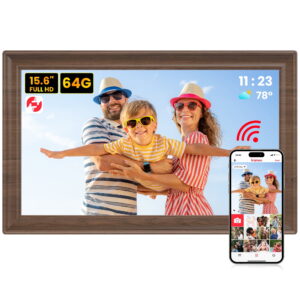 TEMASH Frameo 15.6 Inch WiFi Digital Picture Frame Woodgrain Large Digital Photo Frame 64GB Storage 1920×1080 IPS FHD Touchscreen Auto Rotate Share Video Picture Instantly via...