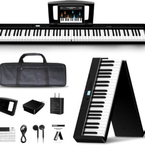 Terence 88-Key Folding Digital Piano Keyboard, Weighted, Full Size with 2X5W Speakers, Music Stand, Earphones and Sustain Pedal