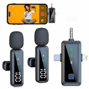 TIKBBRMG 3 in 1 Microphone for iPhone Wireless Lavalier Mini Microphones Digital Display with Noise Reduction for iPad Android Video Recording, Podcast, Vlog