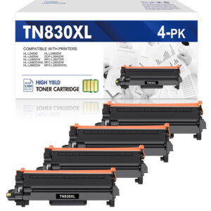 TN830XL Toner Cartridges 4 Pack With Chip Compatible for Brother TN 830XL TN830XL/V DCP-l2640dw HL-l2460dw HL-l2405w MFC-l2820dw MFC-l2760dw HL-l2480dw HL-l2465dw Printer Ink,...