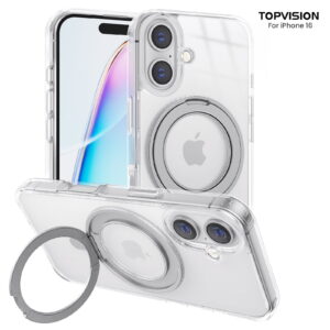 TOPVISION Phone Case for iPhone 16 MagSafe Compatible, Acrylic Clear Case with Magnetic Ring Stand