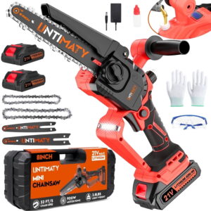 UNTIMATY Mini Chainsaw 6 & 8 inch Cordless Handheld Electric Chain Saw with 2 Batteries and Charger for Trees and Wood, Orange