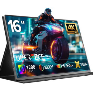 UPERFECT 4K Portable Monitor, 16" 3840x2400 IPS Laptop Monitor, 1200 Nits Brightness Screen USB C HDMI Computer Gaming Display with Speakers & Smart Cover