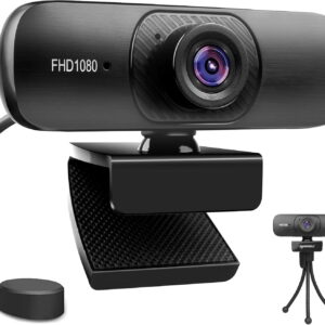 Webcam with Microphone, 1080P Webcam Built-in Dual Noise Reduction Mics, Fixed Focus, Magnetic Privacy Cover