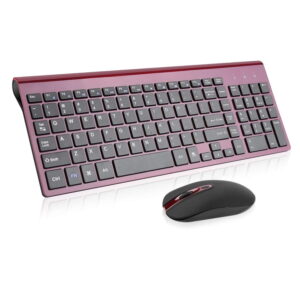Wireless Keyboard Mouse Combo, Cimetech Compact Full Size Wireless Keyboard and Mouse Set 2.4G USB Ultra-Thin Sleek Design for PC/Laptop/Windows(Wine Red)