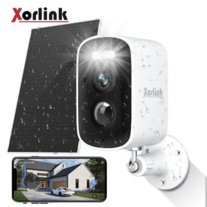 Xorlink 2K Wireless Security Camera with Spotlight, Waterproof PIR Detection, Outdoor Solar Panel, Rechargeable Battery Powered Home Surveillance Camera with Color Night Vision,...